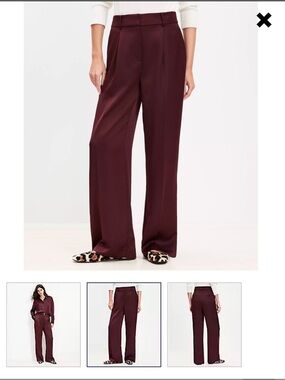 Loft Wide-Leg Satin Trousers in Burgundy